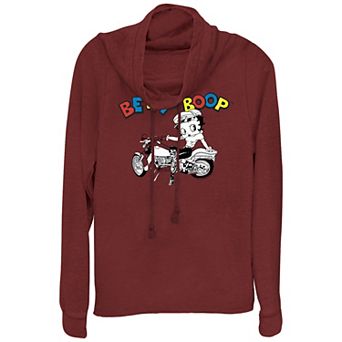 Juniors' Betty Boop Biker Chick Cowlneck Graphic Lightweight Long Sleeve