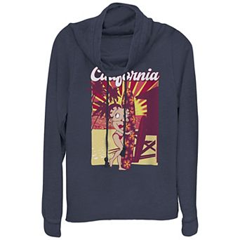 Juniors' Betty Boop California Surfing Girl Cowlneck Graphic Lightweight Long Sleeve