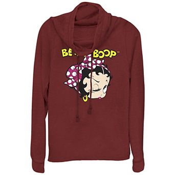 Juniors' Betty Boop Winking Face Cowlneck Graphic Lightweight Long Sleeve