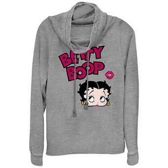Juniors' Betty Boop Kiss Mark Cowlneck Graphic Lightweight Long Sleeve