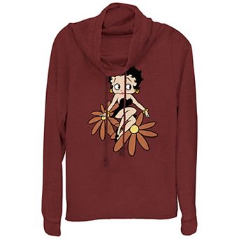 Juniors' Betty Boop Sitting On Flowers Cowlneck Graphic Lightweight Long Sleeve