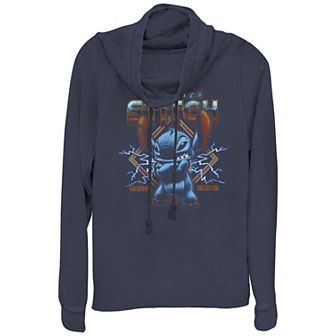 Juniors' Lilo & Stitch Rock Poster Stitch Cowlneck Graphic Lightweight Long Sleeve