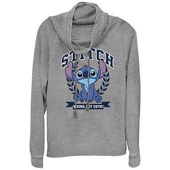 Juniors' Lilo & Stitch Weird But Cute Stitch Crest Cowlneck Graphic Lightweight Long Sleeve