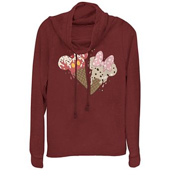 Juniors' Mickey Mouse And Minnie Ice Cream Cones Cowlneck Graphic Lightweight Long Sleeve