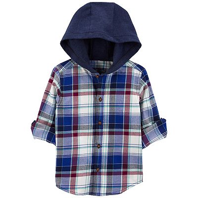 Carter s Baby Boys Plaid Hooded Button Front Shirt 18M Navy