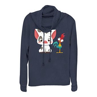 Disney's Moana Hei Hei And Pua Buddies Juniors' Cowlneck Graphic Lightweight Long Sleeve