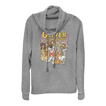 Disney's Oliver & Company Checker Background Juniors' Cowlneck Graphic Lightweight Long Sleeve