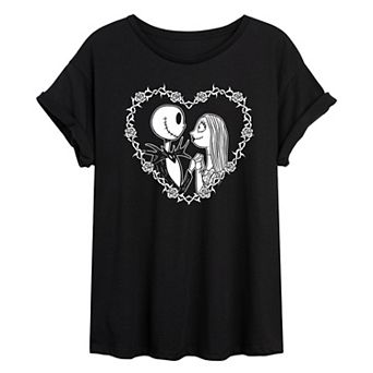 Disney's Nightmare Before Christmas Jack & Sally Juniors' Heart Oversized Tee
