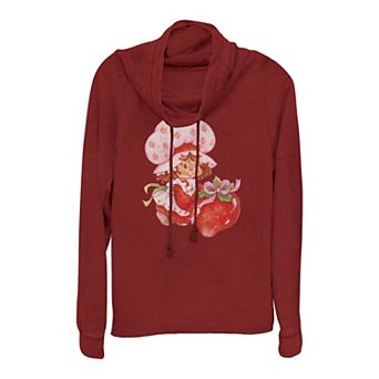 Juniors' Strawberry Shortcake Retro Cartoon Cowlneck Graphic Lightweight Long Sleeve