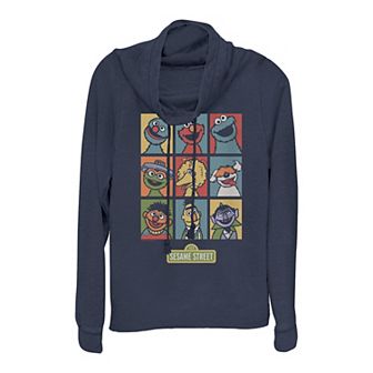 Juniors' Sesame Street Muppets Grid Cowlneck Graphic Lightweight Long Sleeve