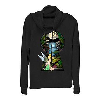 Juniors' Peter Pan Never Land Trough A Keyhole Cowlneck Graphic Lightweight Long Sleeve