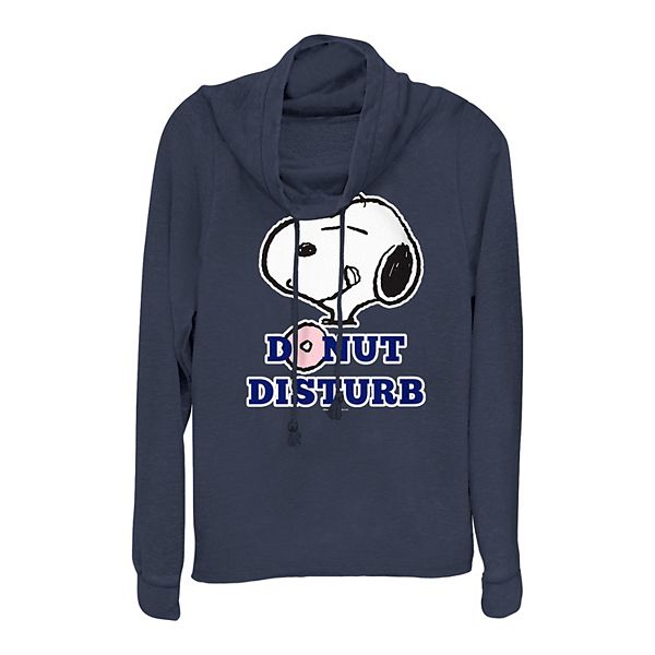 Juniors' Peanuts Snoopy Donut Disturb Cowl Neck Graphic Pullover