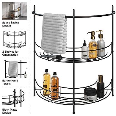 Lavish Home Compact Under Sink Rack Organizer with Storage Shelves and Towel Holder