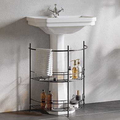 Lavish Home Compact Under Sink Rack Organizer with Storage Shelves and Towel Holder