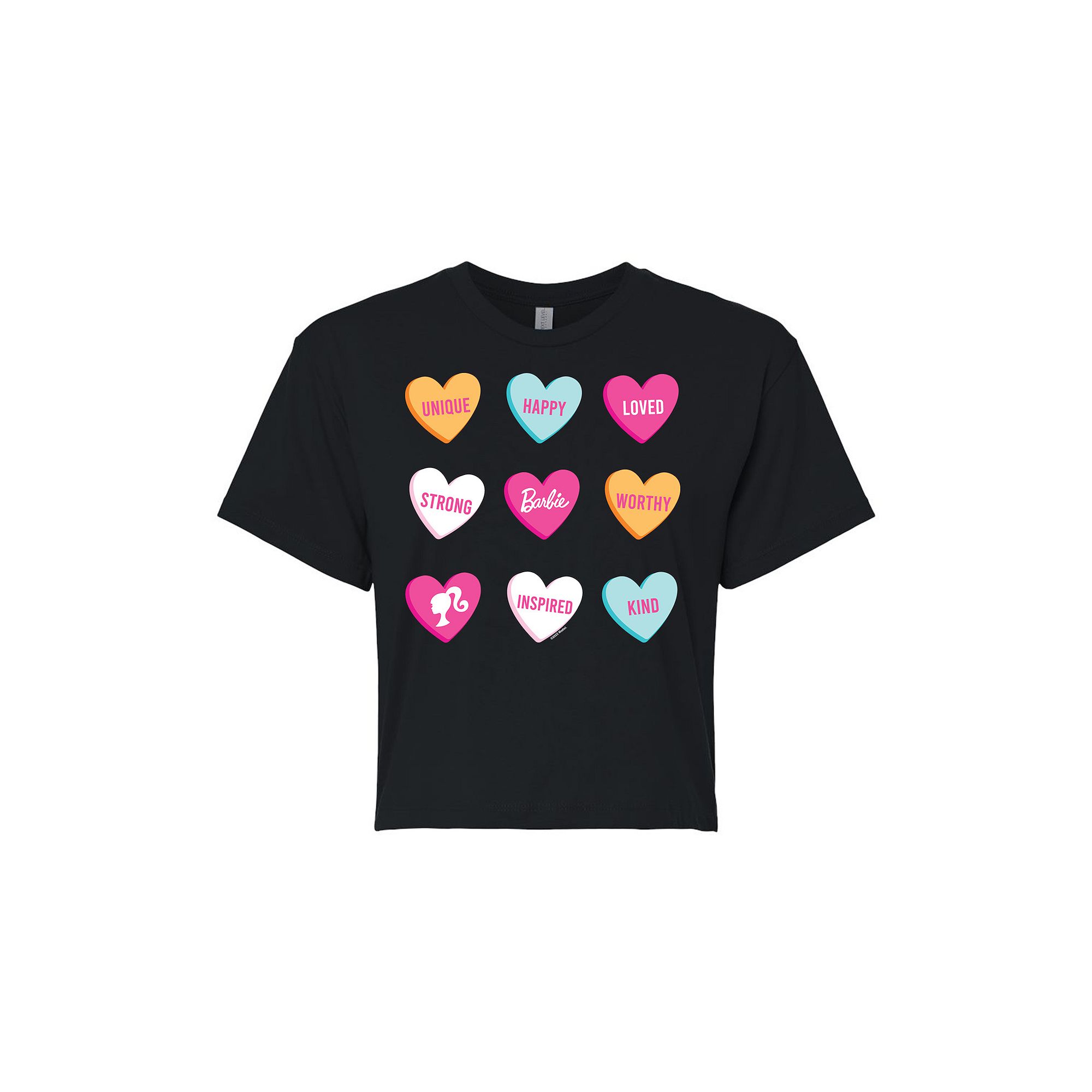 Juniors Barbie® Candy Hearts Cropped Tee, Girls, Size: Small, Black