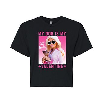 Juniors' Barbie® My Dog Is My Valentine Cropped Tee