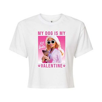 Juniors' Barbie® My Dog Is My Valentine Cropped Tee