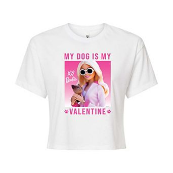 Juniors' Barbie® My Dog Is My Valentine Cropped Tee