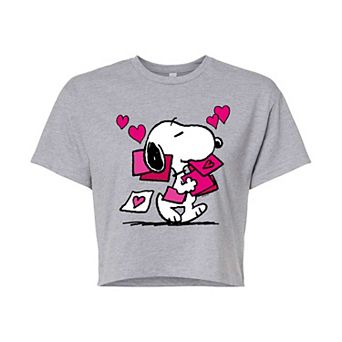 Juniors' Peanuts Snoopy Valentine Cards Cropped Tee