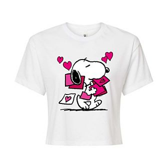 Juniors' Peanuts Snoopy Valentine Cards Cropped Tee