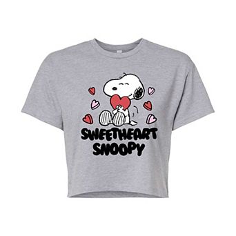 Juniors' Peanuts Sweetheart Snoopy Cropped Tee