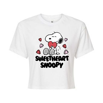 Juniors' Peanuts Sweetheart Snoopy Cropped Tee