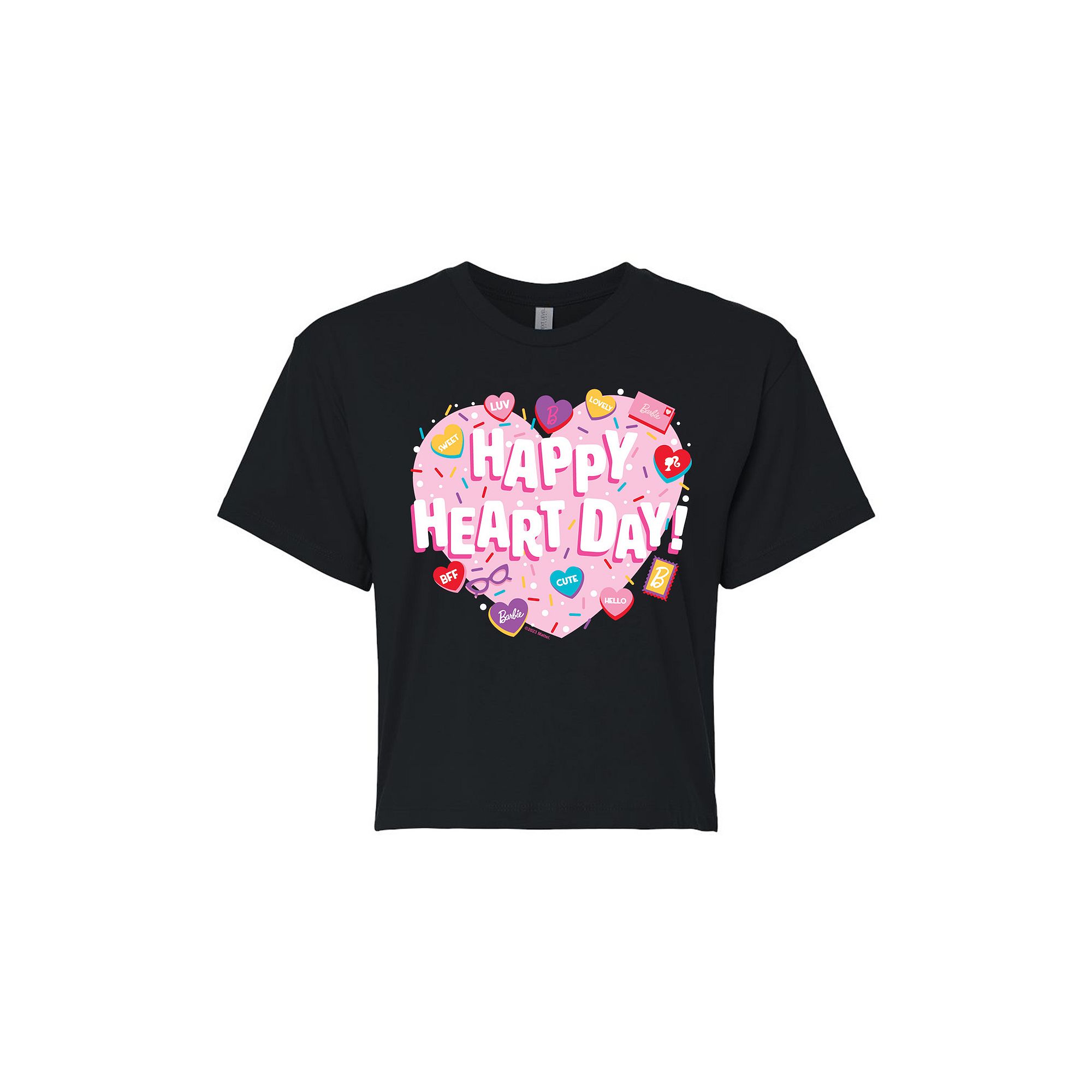 Juniors Barbie® Happy Heart Day Cropped Tee, Girls, Size: Small, Black