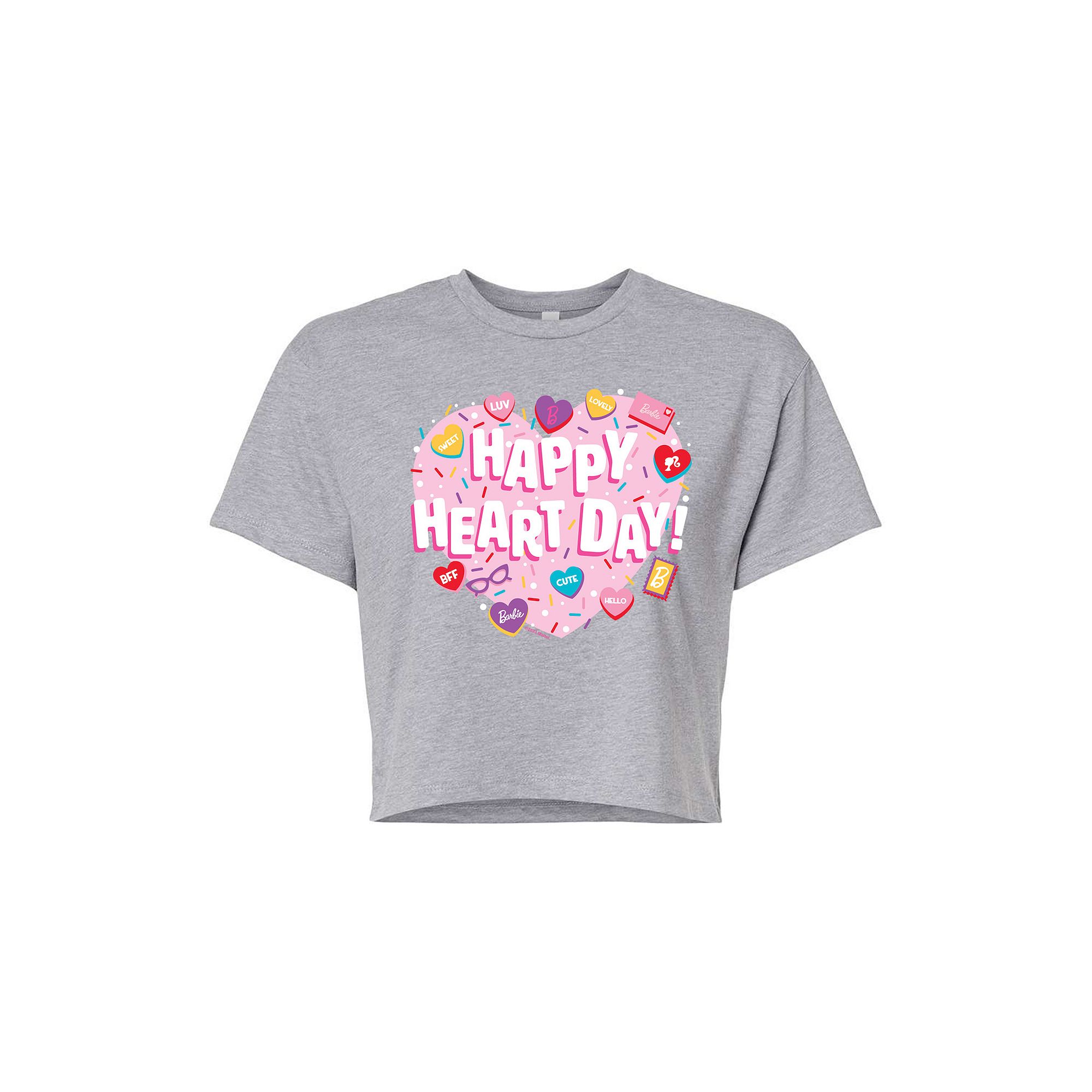 Juniors Barbie® Happy Heart Day Cropped Tee, Girls, Size: Small, Grey Gr