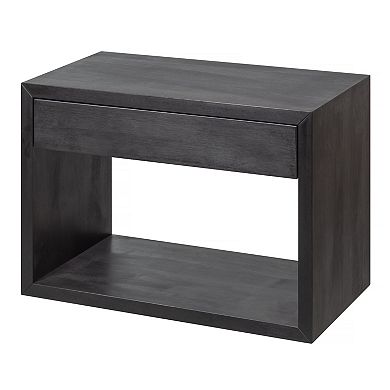 WOODEK Compact Wooden Nightstand Open Storage and a Drawer - Space-saving Side Table for Bed