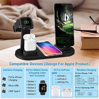 Wireless Charger Dock 4 In 1 - 10w - Fast Charging Station For Iphone, Apple Watch Series