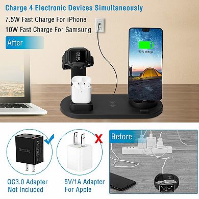 Wireless Charger Dock 4 In 1 - 10w - Fast Charging Station For Iphone, Apple Watch Series