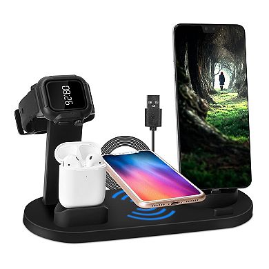 Wireless Charger Dock 4 In 1 - 10w - Fast Charging Station For Iphone, Apple Watch Series