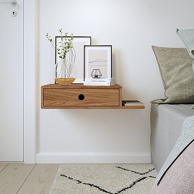 WOODEK 2 Sleek Oak Nightstands: Open Shelf, Drawer - Trendy Bedside Tables