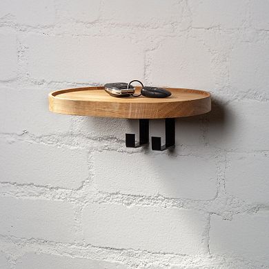 WOODEK Oak Wood Coat Rack with a Shelf and Two Hooks
