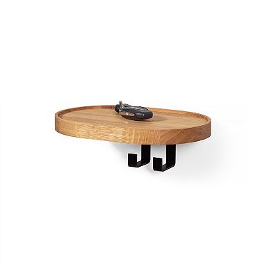 WOODEK Oak Wood Coat Rack with a Shelf and Two Hooks