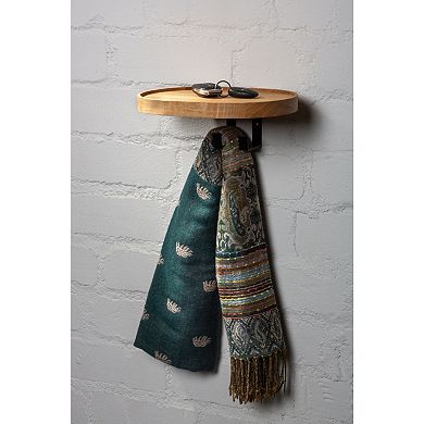 WOODEK Oak Wood Coat Rack with a Shelf and Two Hooks