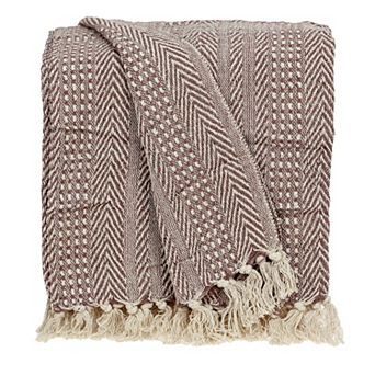 Brown and Beige Woven Handloom Herringbone and Gingham Throw Blanket 52" x 67"