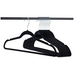 Elama Home 30 Piece Velvet Slim Profile Heavy Duty Felt Hangers with Stainless Steel Swivel Hooks in Black