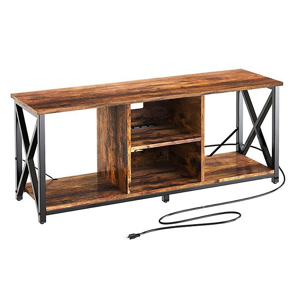 Fabato Wood 55 Inch Tv Stand & Entertainment Center W/ 4 Socket Plugin