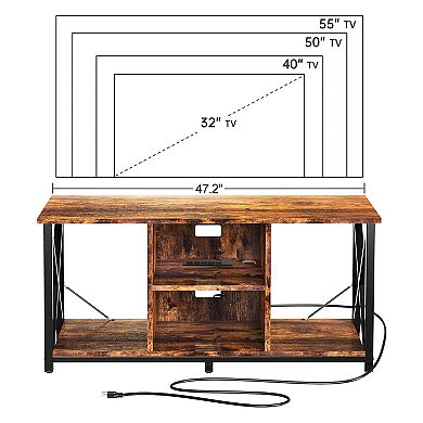 Fabato Wood 55 Inch Tv Stand & Entertainment Center W/ 4 Socket Plug-in Station