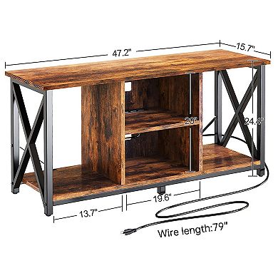 Fabato Wood 55 Inch Tv Stand & Entertainment Center W/ 4 Socket Plug-in Station