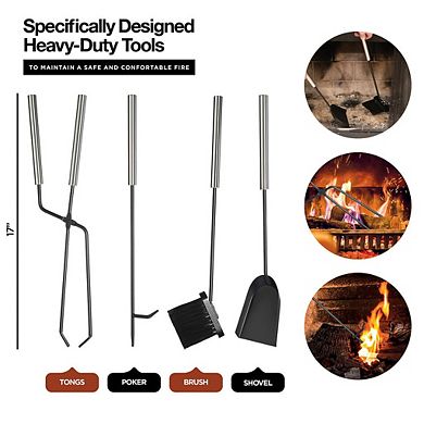 Firewood Rack - Outdoor Firewood Holder Black - 4 Hooks For Fireplace Tools Set