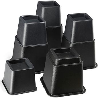 Adjustable Bed Risers - Elevation in 3-8 Inch - Stackable Furniture Risers, 4 Pack Bed Lifts Black