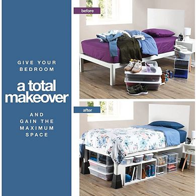 Adjustable Bed Risers - Elevation in 3-8 Inch - Stackable Furniture Risers, 4 Pack Bed Lifts Black