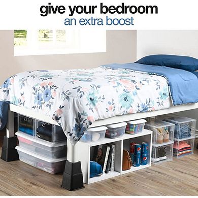 Adjustable Bed Risers - Elevation in 3-8 Inch - Stackable Furniture Risers, 4 Pack Bed Lifts Black
