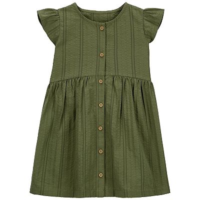Toddler Girl Carter's Olive Button-Front Flutter Dress