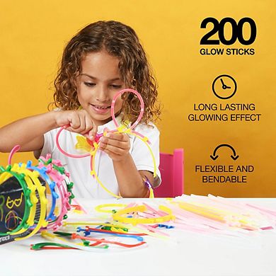 500 Glow Sticks Ultra Bright 8” Mixed Colors 200 Sticks And 300 Accessories