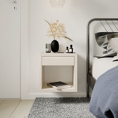 WOODEK Hardwood floating Nightstand with Open Shelf - Versatile Bedside Table for Bedroom