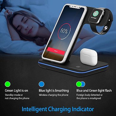 Wireless Charger 3 In 1 Stand - 15w - Fast Charging Station Dock For Iwatch Series 1-5
