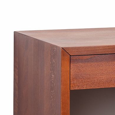 WOODEK Solid Wooden Nightstand with Shelf - Sturdy Side Table for Bed